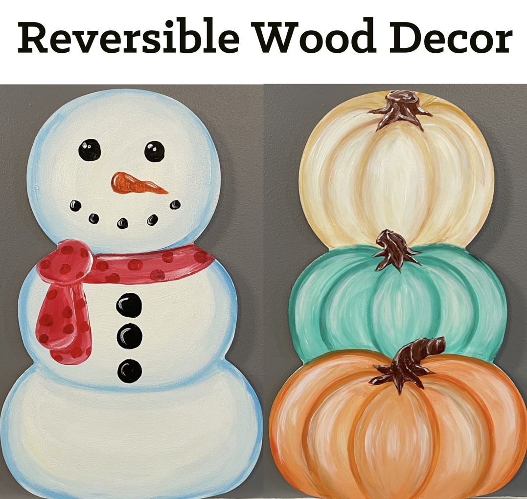 Reversible Pumpkin/Snowman Wood Decor