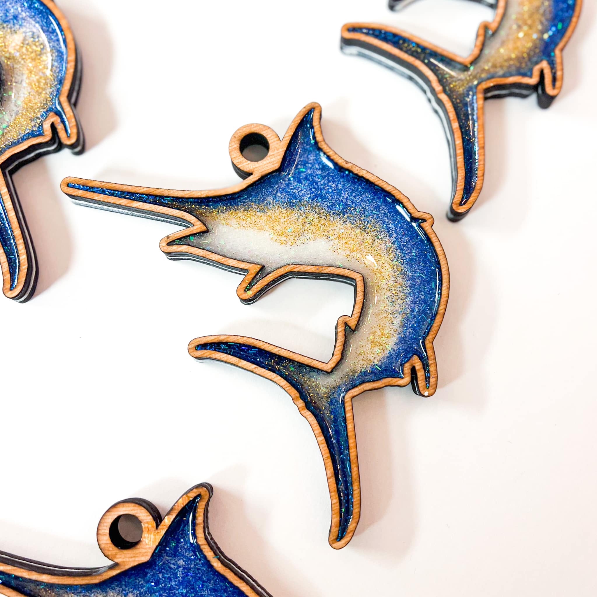 Set of 4 Blue Marlin Ornaments Resin Workshop