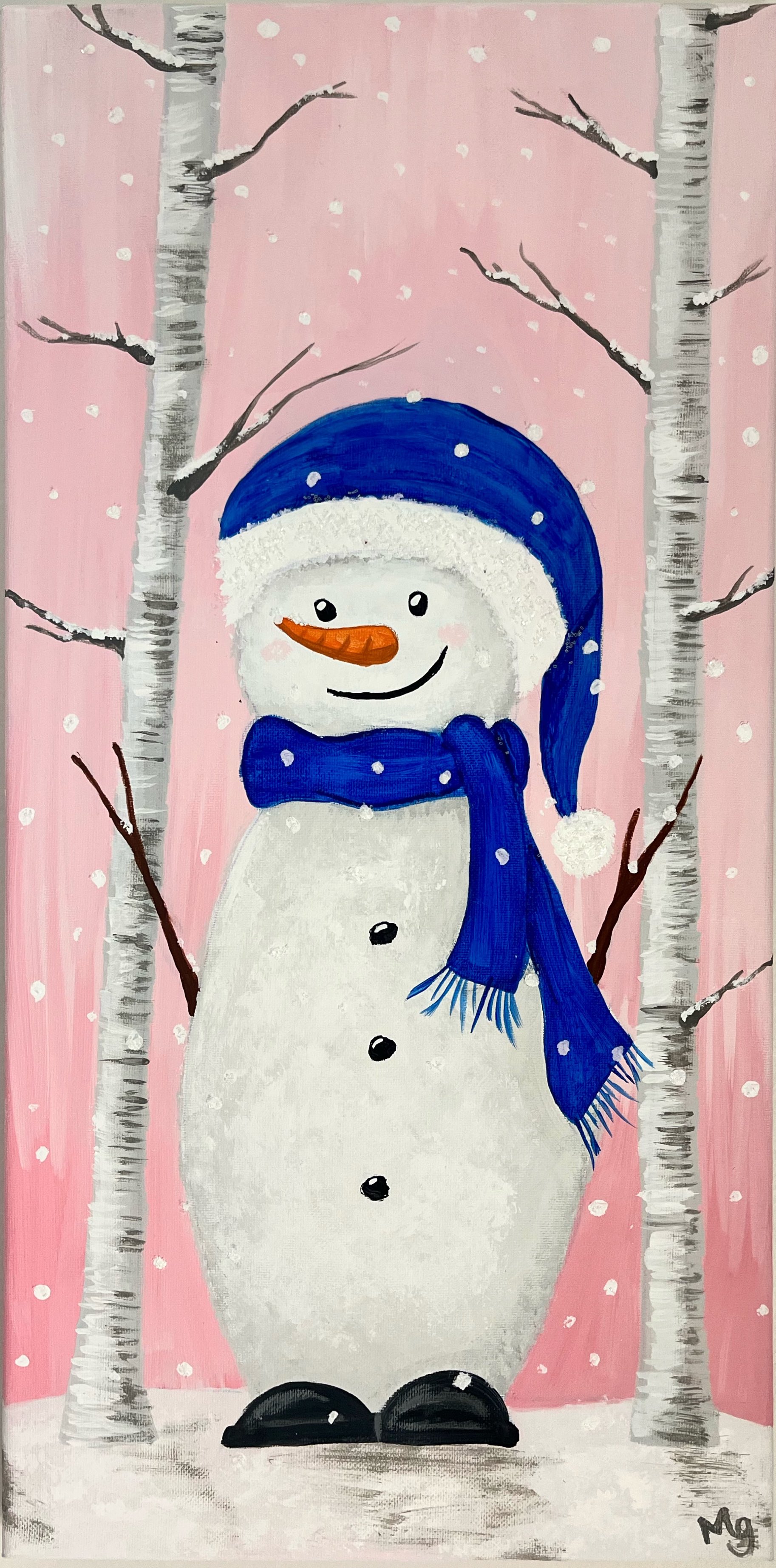 Pink Sky Snowman