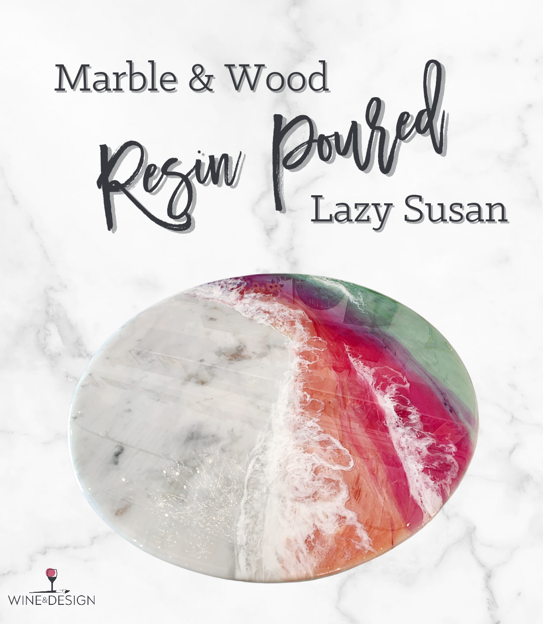 SOLD OUT! Marble + Wood Resin Poured 14" Lazy Susan