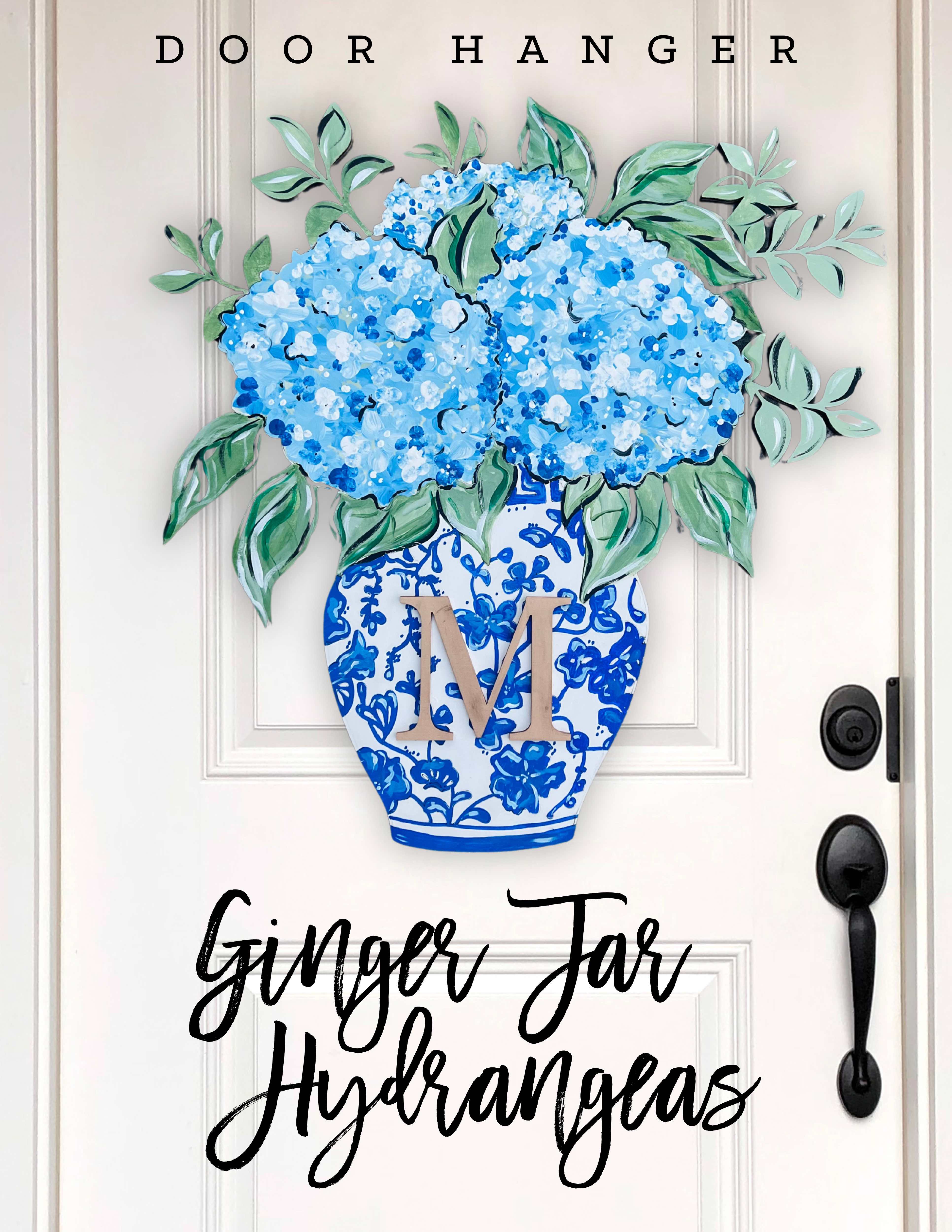 Monogrammed Ginger Jar Hydrangeas Door Hanger | SALES END JULY 25TH