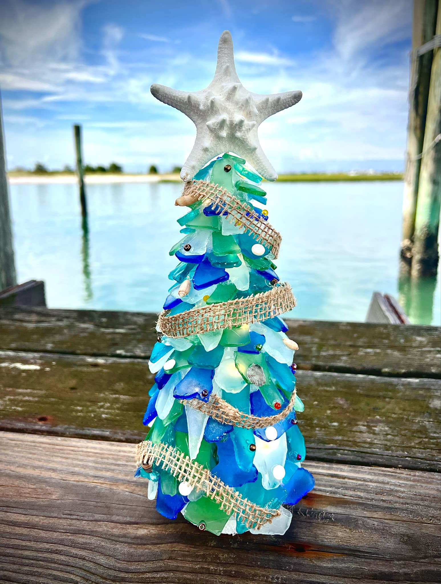 SOLD OUT! CHRISTMAS IN JULY - 13" Light Up Sea Glass Tree