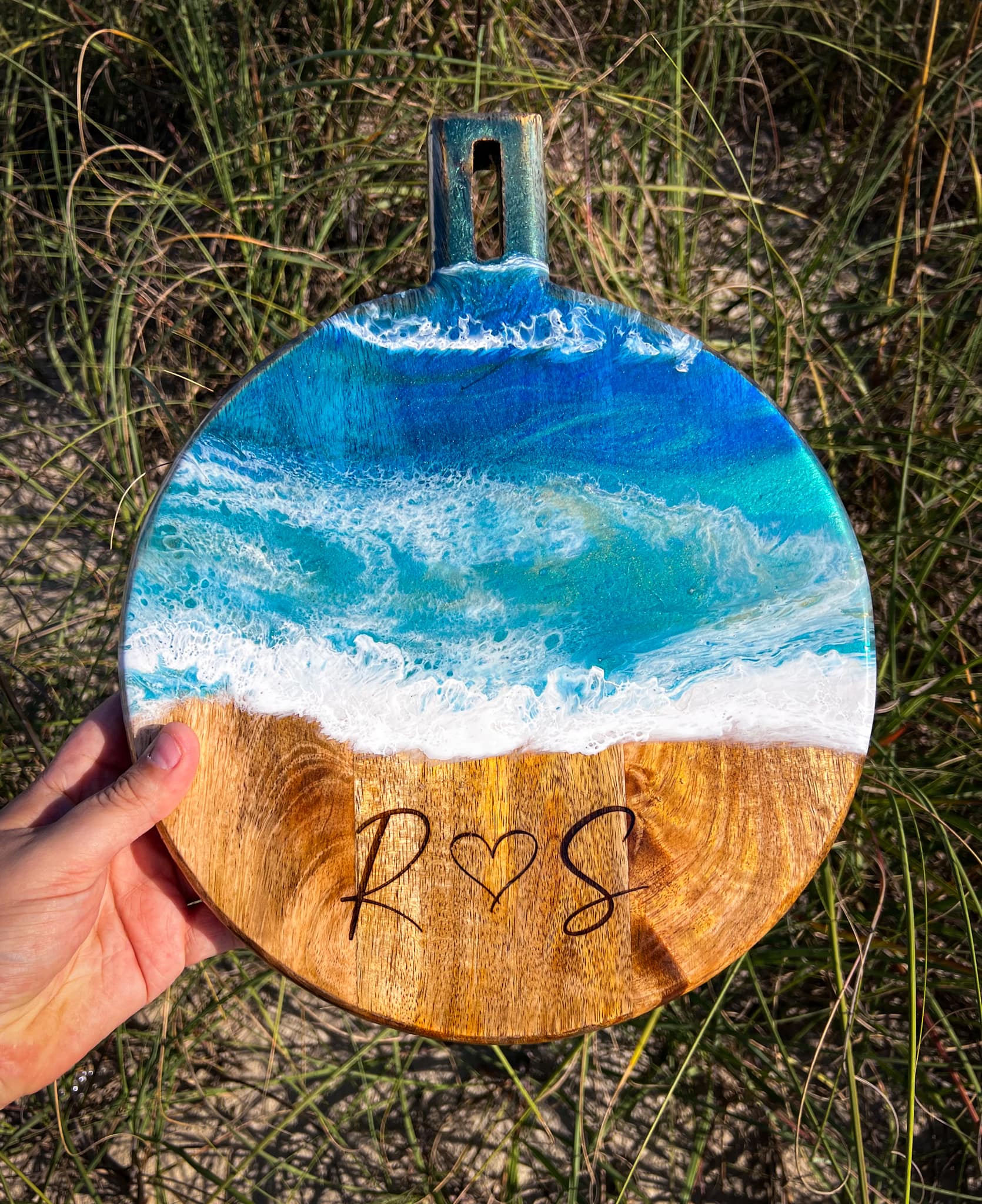 12" Initials in the Sand Resin Serving Board