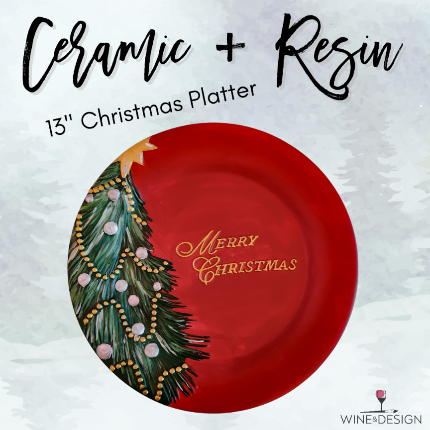 1 SEAT LEFT! 13" Ceramic Christmas Platter with Resin Finish