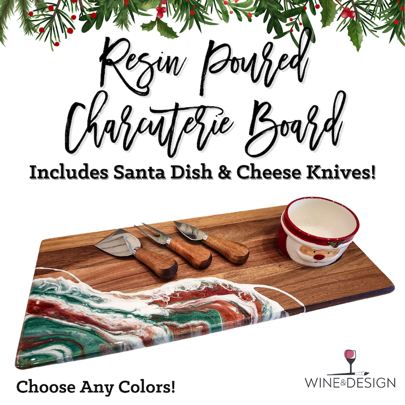 NEW! Christmas Resin Poured Charcuterie Board | Includes Santa Dish & Cheese Knives!