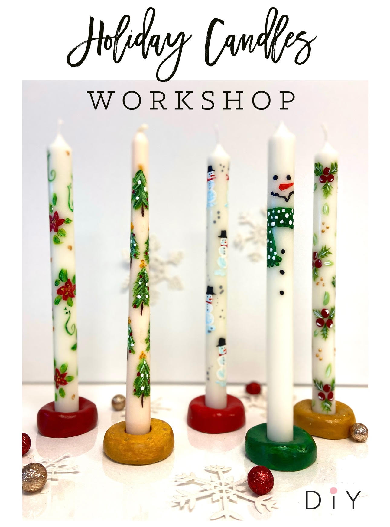 NEW Holiday Candles Workshop | Paint two Candles with Bases