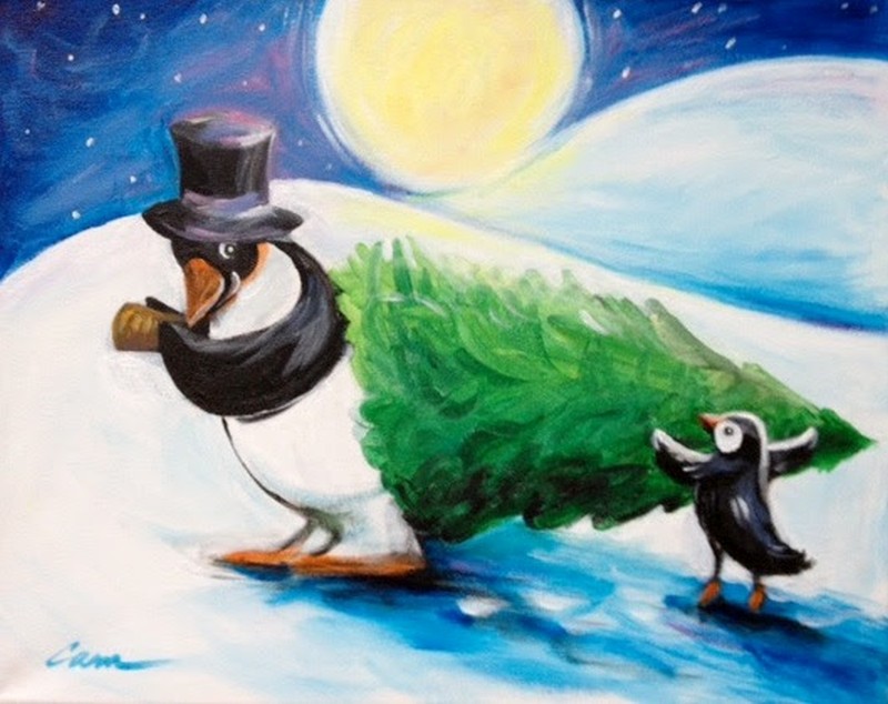 Sip & Paint Penguins Holiday Tree - BYOB and Free Parking