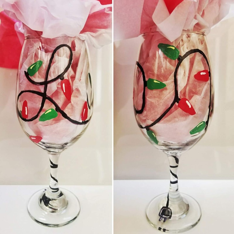 Monogram Holiday String Light Wine Glasses