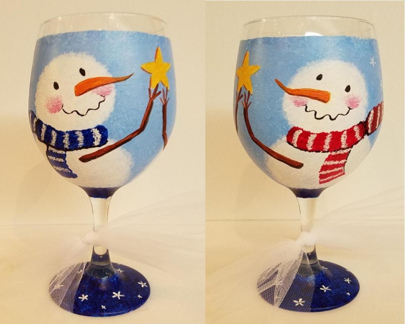 Wine Glass Painting - Snowman