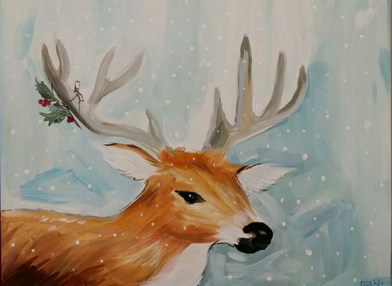 Snowy winter deer