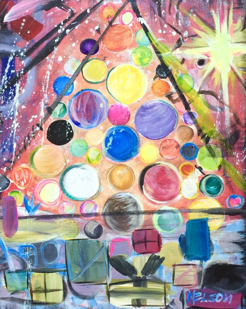 Adult Play. Christmas tree with lights.  What a fun painting!