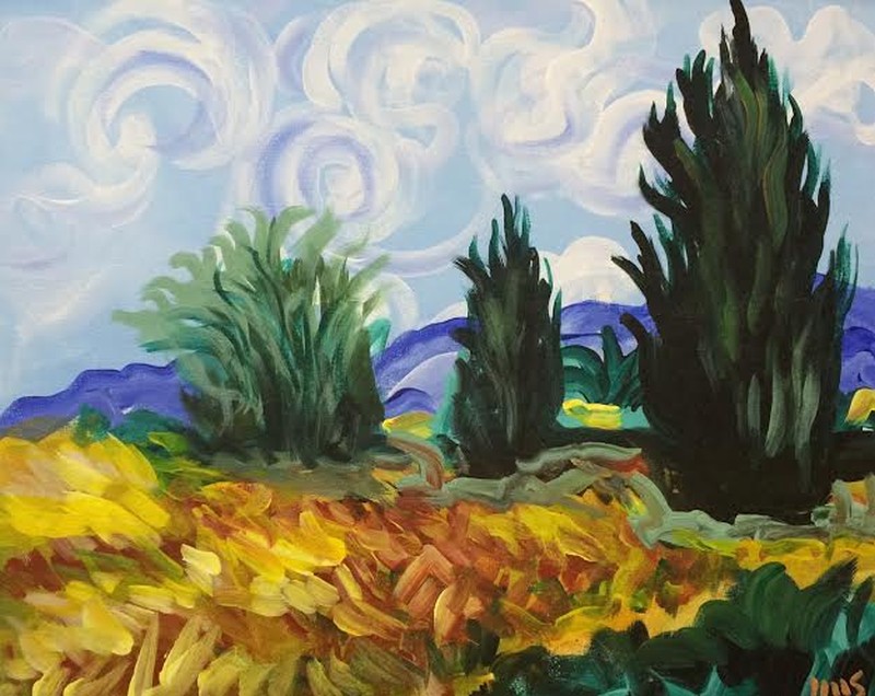 Masterpiece Monday! "Vincent Van Gogh's Wheatfields With Cypresses!" Adult Studio!